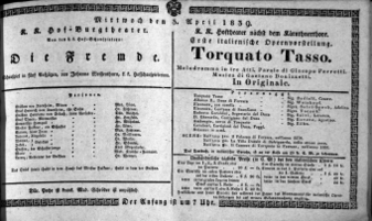Theaterzettel (Oper und Burgtheater in Wien) 18390403 Seite: 1