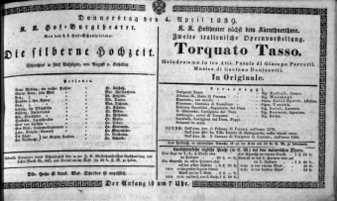 Theaterzettel (Oper und Burgtheater in Wien) 18390404 Seite: 1