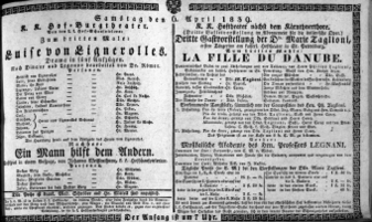 Theaterzettel (Oper und Burgtheater in Wien) 18390406 Seite: 1