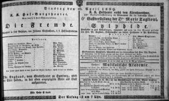 Theaterzettel (Oper und Burgtheater in Wien) 18390416 Seite: 1