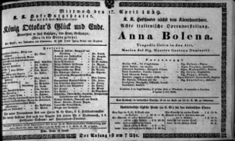 Theaterzettel (Oper und Burgtheater in Wien) 18390417 Seite: 1