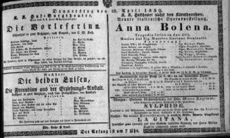 Theaterzettel (Oper und Burgtheater in Wien) 18390418 Seite: 1