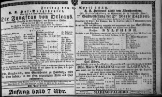 Theaterzettel (Oper und Burgtheater in Wien) 18390419 Seite: 1