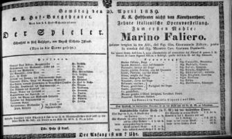 Theaterzettel (Oper und Burgtheater in Wien) 18390420 Seite: 1
