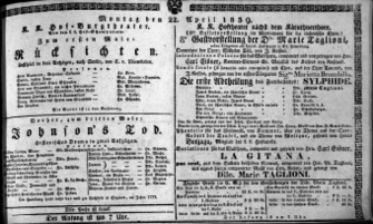 Theaterzettel (Oper und Burgtheater in Wien) 18390422 Seite: 1