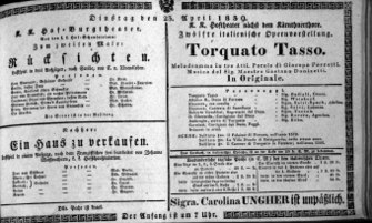 Theaterzettel (Oper und Burgtheater in Wien) 18390423 Seite: 1