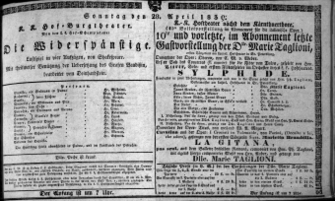 Theaterzettel (Oper und Burgtheater in Wien) 18390428 Seite: 1