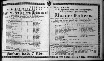 Theaterzettel (Oper und Burgtheater in Wien) 18390505 Seite: 1