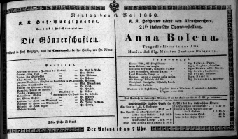 Theaterzettel (Oper und Burgtheater in Wien) 18390506 Seite: 1