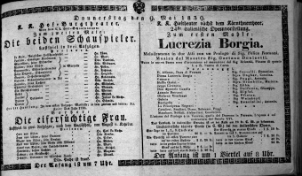 Theaterzettel (Oper und Burgtheater in Wien) 18390509 Seite: 1