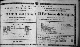 Theaterzettel (Oper und Burgtheater in Wien) 18390511 Seite: 1