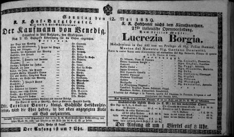 Theaterzettel (Oper und Burgtheater in Wien) 18390512 Seite: 1