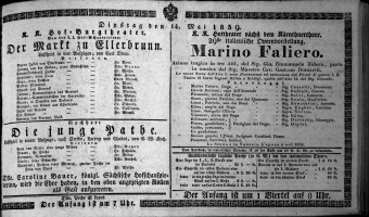 Theaterzettel (Oper und Burgtheater in Wien) 18390514 Seite: 1