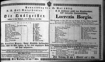 Theaterzettel (Oper und Burgtheater in Wien) 18390516 Seite: 1