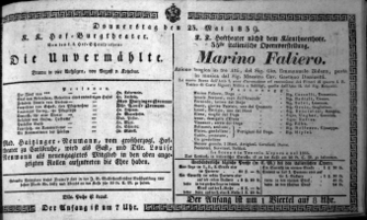 Theaterzettel (Oper und Burgtheater in Wien) 18390523 Seite: 1