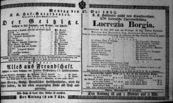 Theaterzettel (Oper und Burgtheater in Wien) 18390527 Seite: 1