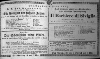 Theaterzettel (Oper und Burgtheater in Wien) 18390604 Seite: 1
