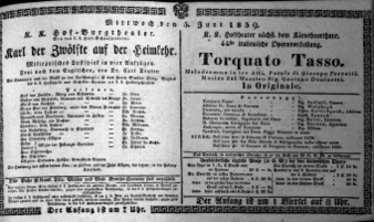 Theaterzettel (Oper und Burgtheater in Wien) 18390605 Seite: 1
