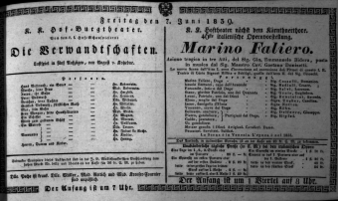 Theaterzettel (Oper und Burgtheater in Wien) 18390607 Seite: 1