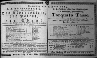 Theaterzettel (Oper und Burgtheater in Wien) 18390608 Seite: 1