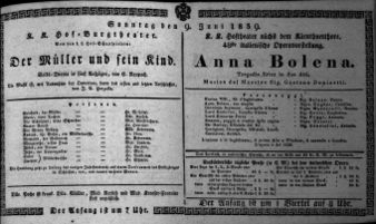 Theaterzettel (Oper und Burgtheater in Wien) 18390609 Seite: 1