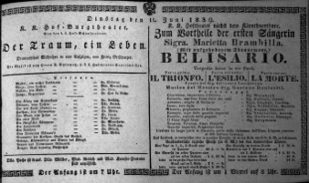 Theaterzettel (Oper und Burgtheater in Wien) 18390611 Seite: 1