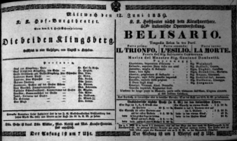 Theaterzettel (Oper und Burgtheater in Wien) 18390612 Seite: 1
