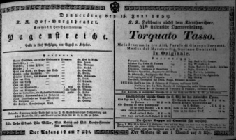 Theaterzettel (Oper und Burgtheater in Wien) 18390613 Seite: 1