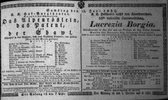 Theaterzettel (Oper und Burgtheater in Wien) 18390615 Seite: 1