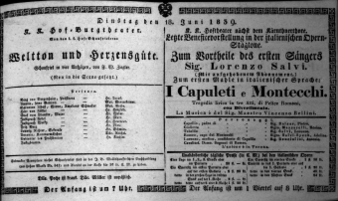 Theaterzettel (Oper und Burgtheater in Wien) 18390618 Seite: 1