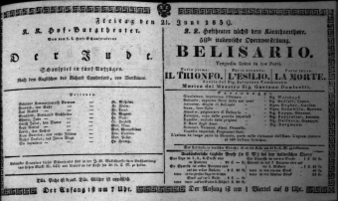Theaterzettel (Oper und Burgtheater in Wien) 18390621 Seite: 1