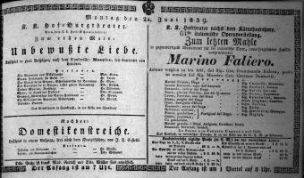 Theaterzettel (Oper und Burgtheater in Wien) 18390624 Seite: 1