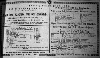 Theaterzettel (Oper und Burgtheater in Wien) 18390628 Seite: 1