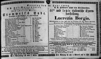 Theaterzettel (Oper und Burgtheater in Wien) 18390630 Seite: 1