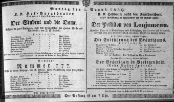 Theaterzettel (Oper und Burgtheater in Wien) 18390805 Seite: 1