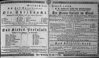 Theaterzettel (Oper und Burgtheater in Wien) 18390807 Seite: 1