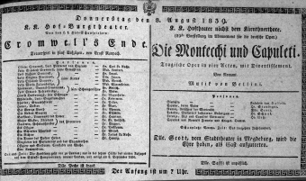 Theaterzettel (Oper und Burgtheater in Wien) 18390808 Seite: 1