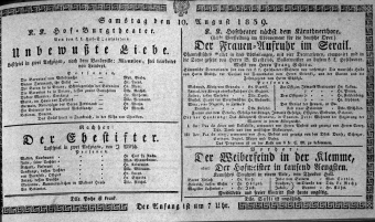 Theaterzettel (Oper und Burgtheater in Wien) 18390810 Seite: 1