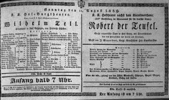 Theaterzettel (Oper und Burgtheater in Wien) 18390811 Seite: 1