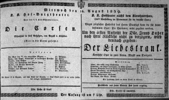 Theaterzettel (Oper und Burgtheater in Wien) 18390814 Seite: 1