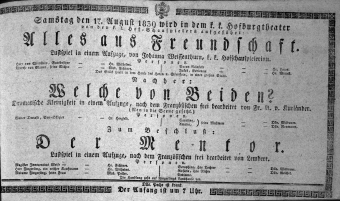 Theaterzettel (Oper und Burgtheater in Wien) 18390817 Seite: 1