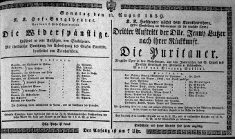 Theaterzettel (Oper und Burgtheater in Wien) 18390818 Seite: 1