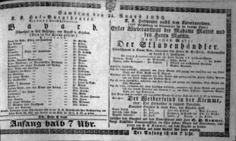 Theaterzettel (Oper und Burgtheater in Wien) 18390824 Seite: 1