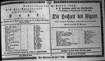 Theaterzettel (Oper und Burgtheater in Wien) 18390829 Seite: 1
