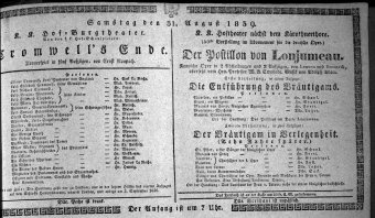 Theaterzettel (Oper und Burgtheater in Wien) 18390831 Seite: 1