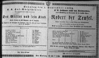 Theaterzettel (Oper und Burgtheater in Wien) 18390901 Seite: 1