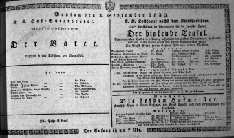 Theaterzettel (Oper und Burgtheater in Wien) 18390902 Seite: 1