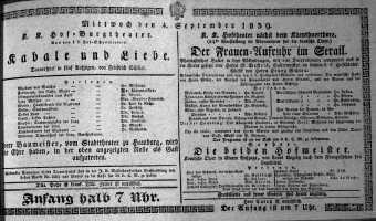 Theaterzettel (Oper und Burgtheater in Wien) 18390904 Seite: 1