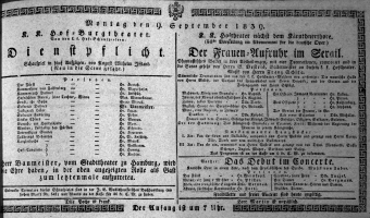 Theaterzettel (Oper und Burgtheater in Wien) 18390909 Seite: 1