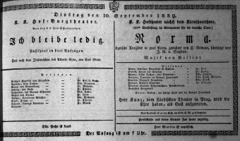 Theaterzettel (Oper und Burgtheater in Wien) 18390910 Seite: 1